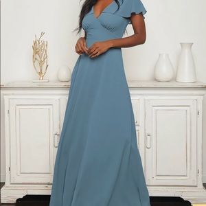 Small Blue Flutter Sleve Lace-up Back Maxi Dress From Lulus